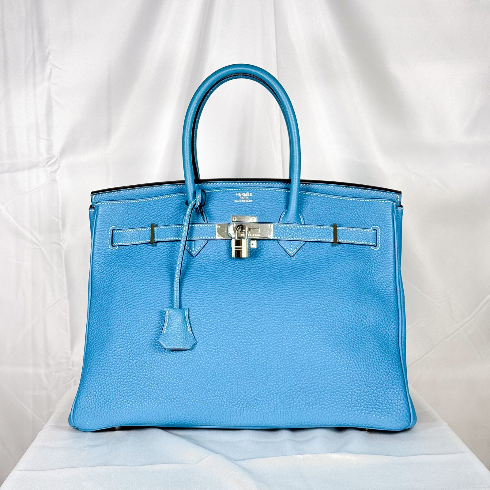 HERMÈS Birkin 40 Blue — Bleu Brighton Taurillon Clémence, Gold Hardware