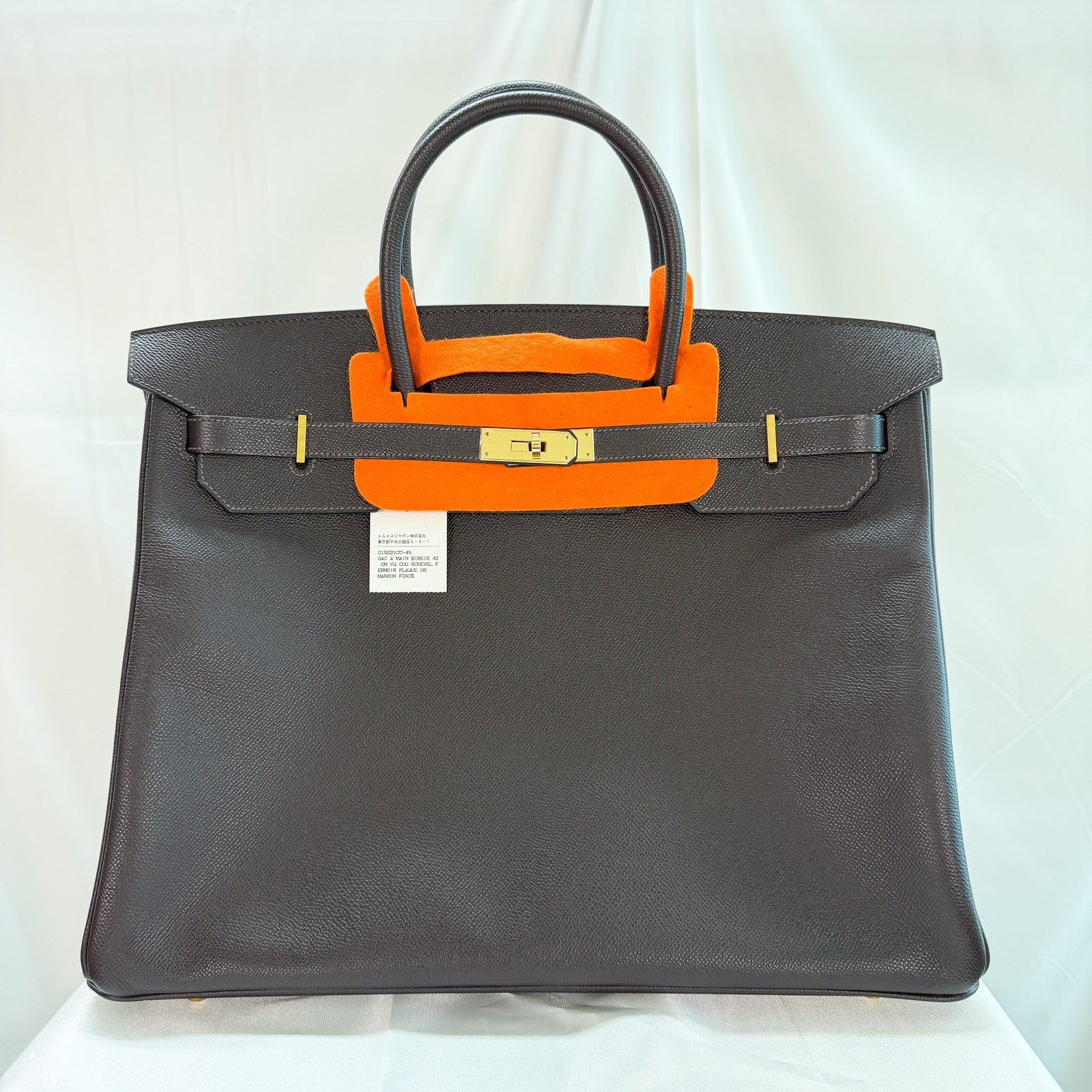 HERMÈS Birkin 40 Marron Foncé — Courchevel, Gold-Plated Hardware